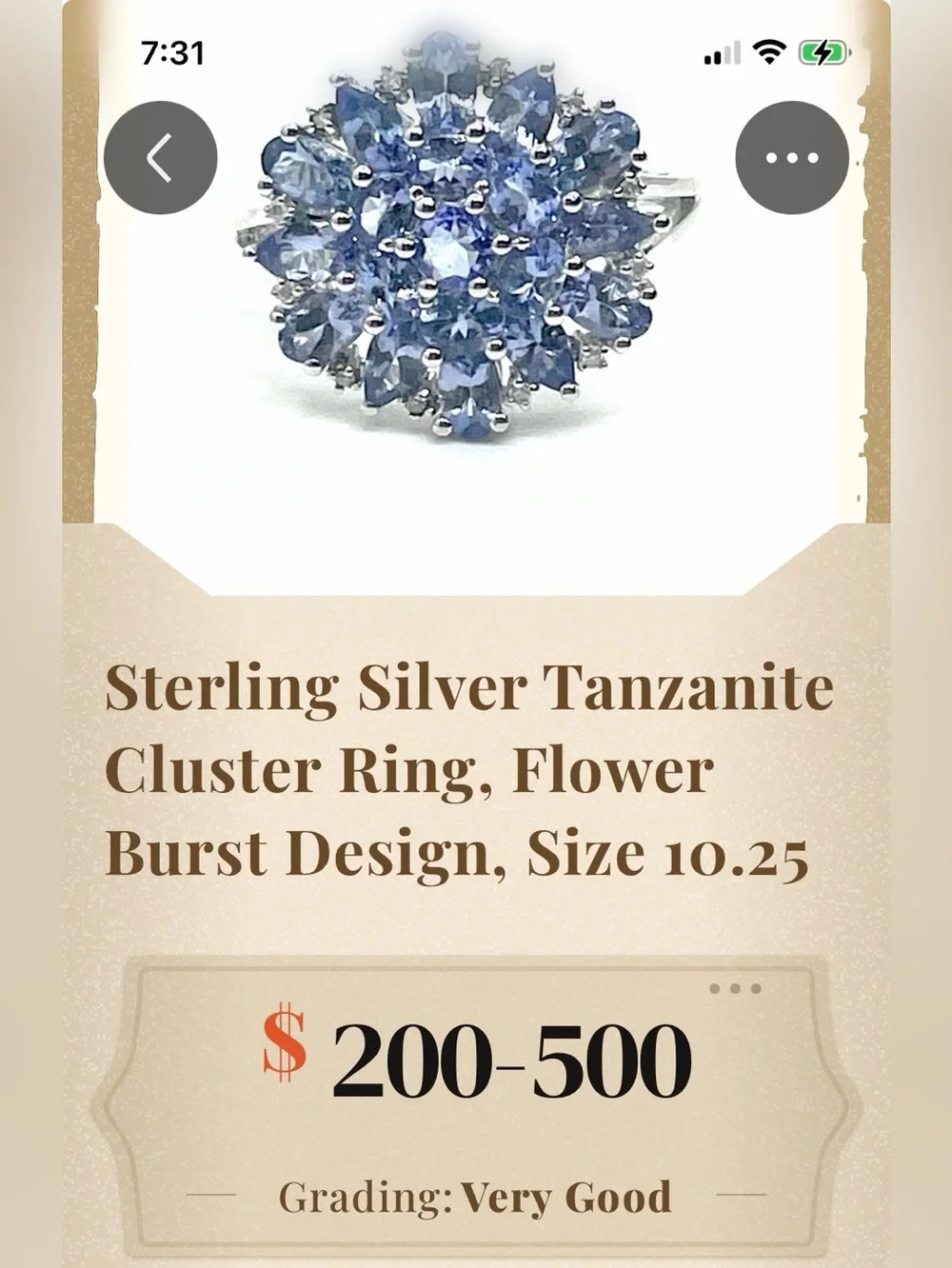Sterling Tanzanite Stunning Ring 10.25